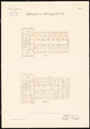 Amtsgericht und Gefängnis, Wernigerode: Gefängnis: Grundriss Erdgeschoss, Obergeschoss 1:100