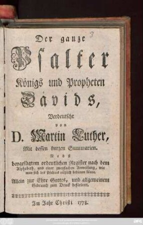 Der ganze Psalter des Königes und Propheten Davids