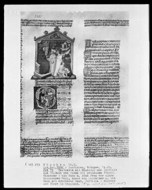Justinian, Institutiones 1 - 4 — Buchseite mit Miniatur und historisierter Initiale, Folio 79recto