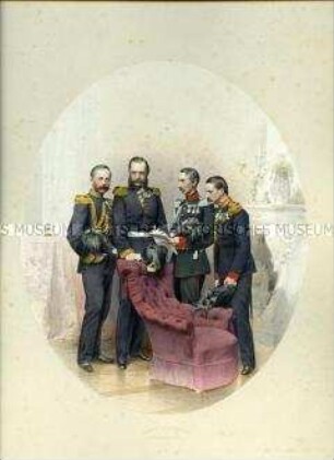 Uniformdarstellung, Porträtfoto, Generaladjutantur der Sächsischen Armee in Parade, Sachsen, 1865.