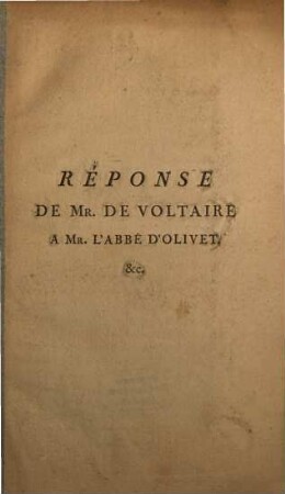 Réponse à Mr. l'Abbé d'Olivet