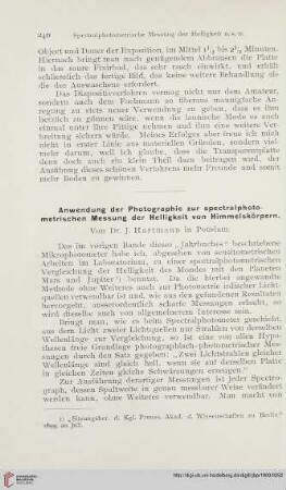 14: Anwendung der Photographie zur spectralphotometrischen Messung der Helligkeit von Himmelskörpern