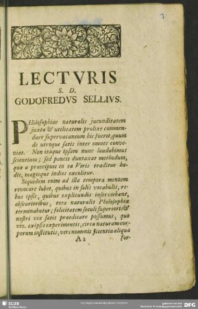 Lecturis S. D. Godofredus Sellius