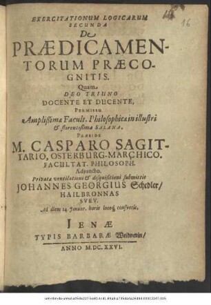 Exercitationum Logicarum Secunda De Praedicamentorum Praecognitis