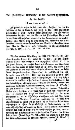 Der schulmäßige Unterricht in den Naturwissenschaften : zweiter Artikel ; (Fortsetzung folgt)