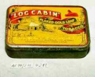 Blechdose für "'LOG CABIN' FLAKED GOLD LEAF TOBACCO Manufactured ba W.D. UND H.O. WILLS (AUSTRALIA) LTD., SYDNEY"