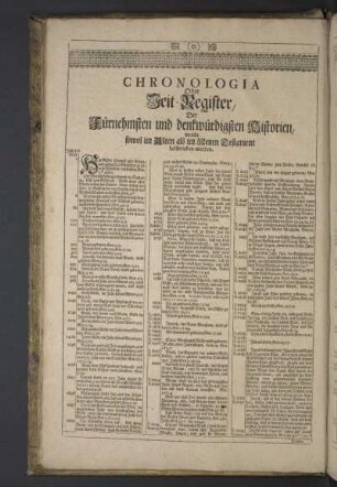Chronologia Oder Zeit-Register, Der Fürnehmsten und denkwürdigsten Historien, welche sowol im Alten als im Neuen Testament beschrieben werden.