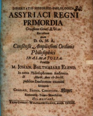 Diss. hist. philol. Assyriaci regni primordia, occasione Genes. X, V. II. excutiens