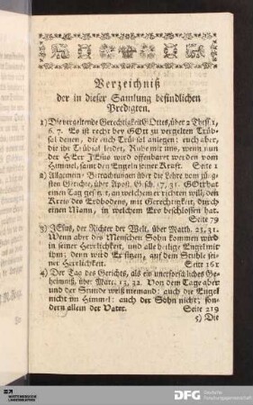 Verzeichniß der in dieser Samlung befindlichen Predigten.