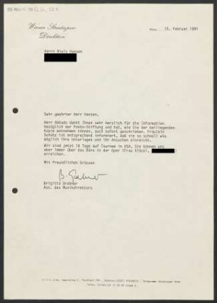 Brief an Niels Hansen, 15.02.1991
