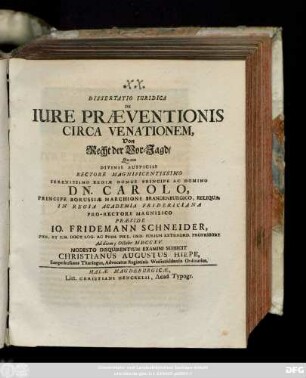 Dissertatio Iuridica De Iure Præventionis Circa Venationem,
