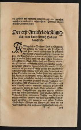 Der erst Artickel/ die Küniglich unnd Landtfürstlich Hochhait betreffendt. - Der sechsundviertzigist Artickel/ der Ambtleüt Aidt belangendt.