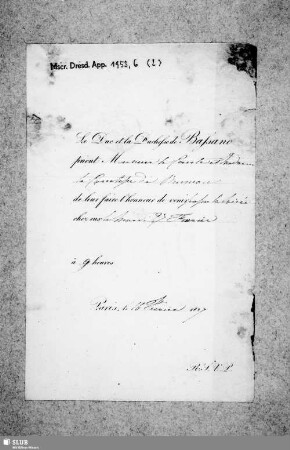Nr. 2: Von Von Duc & Duchesse de Bassano - dat. Paris, 16.02.1827.