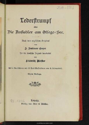 Lederstrumpf oder die Ansiedler am Otsego-See