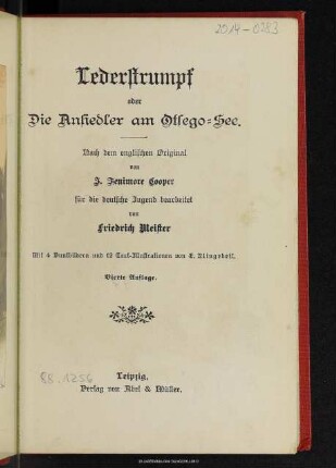 Lederstrumpf oder die Ansiedler am Otsego-See