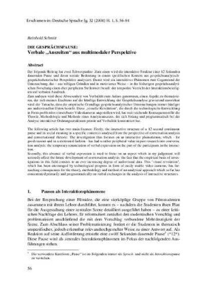 Die Gesprächspause: Verbale "Auszeiten" aus multimodaler Perspektive