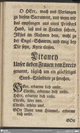 Litaney Unser lieben Frauen von Loreto genannt, täglich um ein glückseliges Sterb-Stündlein zu sprechen
