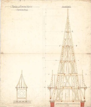 Dolmetsch, Heinrich; Kornwestheim; Ev. Pfarrkirche, Restaurierung - Turmoberteil (Querschnitt)