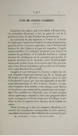 Étude des surfaces algébriques.