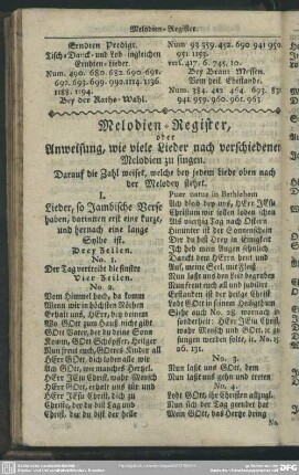 Melodien-Register, oder Anweisung, wie viele Lieder nach verschiedenen Melodien zu singen