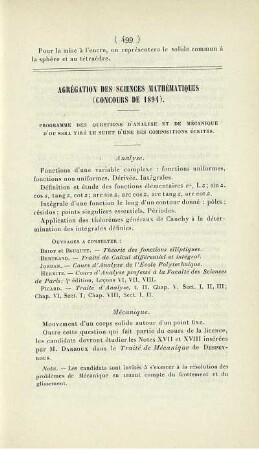Agrégation des sciences mathématiques (concours de 1894).