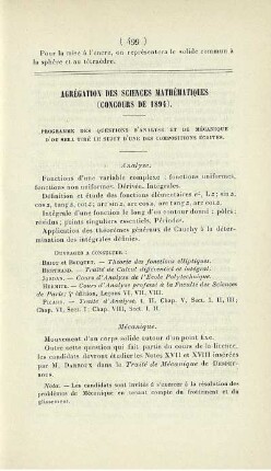 Agrégation des sciences mathématiques (concours de 1894).