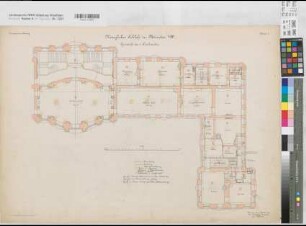 Münster (Münster) Schloß (Oberpräsidialflügel) Inventarienzeichnung Blatt 3 Grundriß 1. Stockwerk mit Leitungsanlagen 1901 1 : 100 55 x 78 Lithographie: Bogdan Gisevius, Berlin KSM Nr. 1539,9