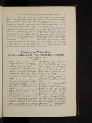 Litteratisches Vademekum für Entomologen und wissenschaftliche Sammler.