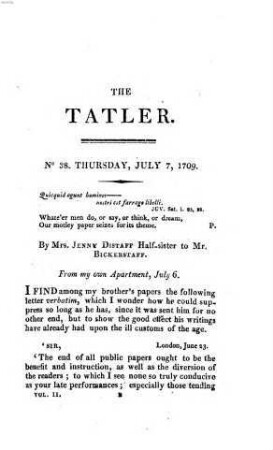 The tatler. 2 = 1709/11 (1808) , Nr. 38 - 84