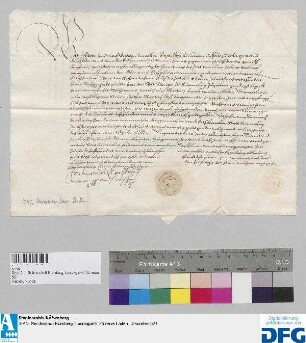 Johann, erwählter Erzbischof zu Lunden (Lund), Bischof zu Costanz (Konstanz)und Roschilden (Roskilde), Herr der Reichenau stellt der Stadt Nürnberg Quittung aus über 1840 fl. Stadtsteuer von vier Jahren, die ihm der Kaiser nach dem Tode des Heinrich Rudolf von Wetze verschrieben hatte.