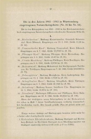Die in den Jahren 1941-1943 in Württemberg eingetragenen Naturschutzgebiete (Nr. 36 bis Nr. 44)