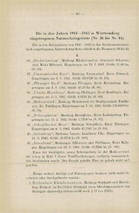 Die in den Jahren 1941-1943 in Württemberg eingetragenen Naturschutzgebiete (Nr. 36 bis Nr. 44)