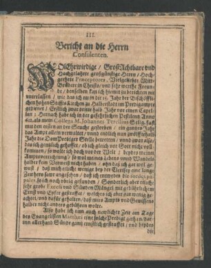 III. Bericht an die Herrn Consulenten.