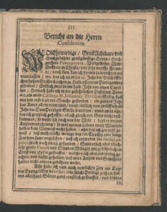 III. Bericht an die Herrn Consulenten.
