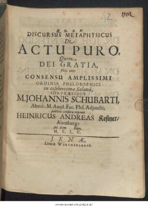 Discursus Metaphysicus De Actu Puro