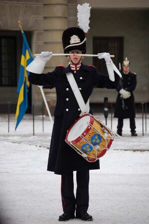 Trommler der Svea Livgarde vor dem Königlichen Schloss