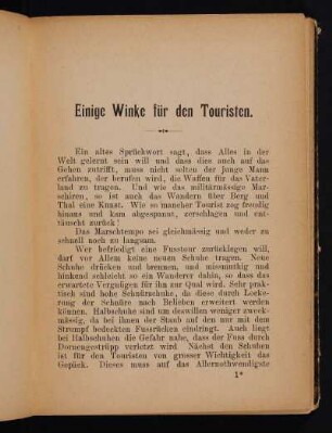 Einige Winke für den Touristen.