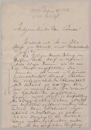 Richard Wagner (1813-1883) Autographen: Brief von Richard Wagner an Karl von Perfall - BSB Autogr.Cim. Wagner, Richard.81