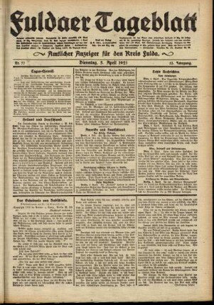 Ausgabe vom Dienstag, den 05. April 1921.