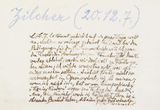 Brief an Hermann Zilcher