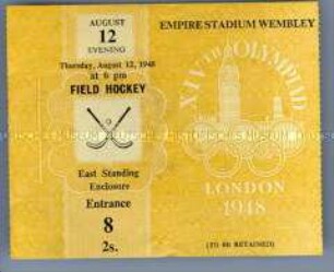 Eintrittskarte für ein Hockeyspiel bei den XIV. Olympischen Spielen in London 1948