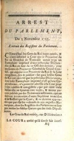 Arrests, Arreste's Et Remontrances Du Parlement De Toulouse, Au sujet des entreprises du Grand-Conseil : Du 19 Décembre 1755