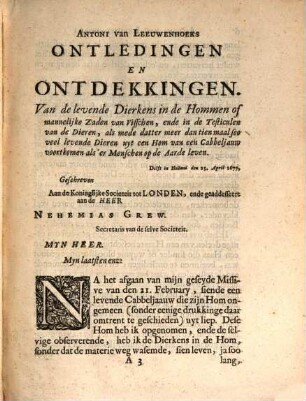 Ontledingen en Ontdekkingen van levende Dierkens