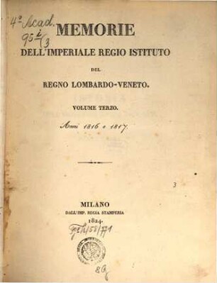 Memorie dell'Imperiale Regio Istituto del Regno Lombardo-Veneto. 3. 1816/17 (1824)