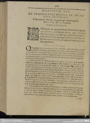 Disputatio XXX. De Praescriptis Verbis, Et In Factum Actionibus