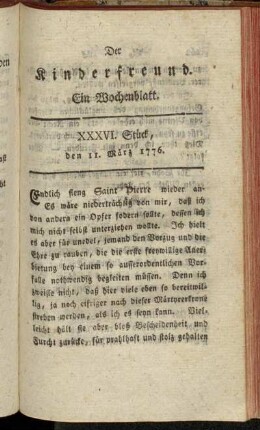 XXXVI. Stück, den 11. März 1776