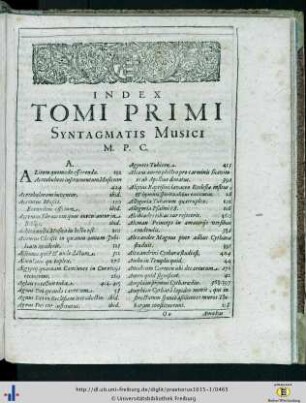 Index Tomi Primi Syntagmatis Musici.
