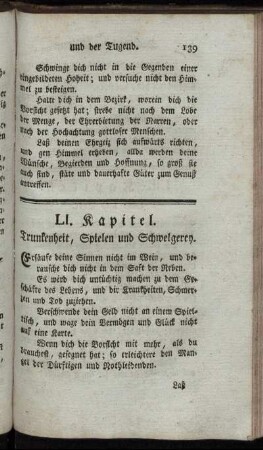 LI. Kapitel. Trunkenheit, Spielen und Schwelgerey. - LXV. Kapitel. Beschluß.