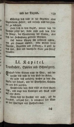 LI. Kapitel. Trunkenheit, Spielen und Schwelgerey. - LXV. Kapitel. Beschluß.