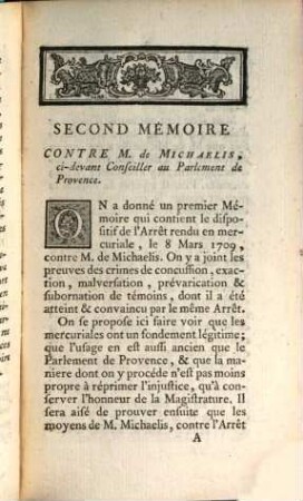 Second Mémoire contre M. de Michaelis ci-devant conseiller du Parlement de Provence